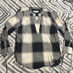 LOFT Plaid Tunic Top - Black, Gray & Cream